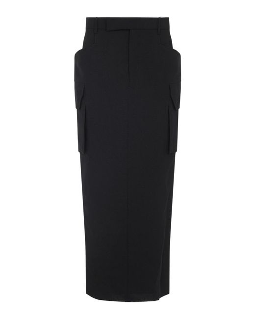 Rick Owens Black Firbanks Virgin Wool Midi Skirt
