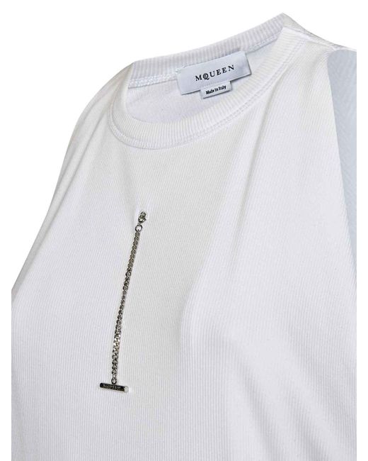 McQueen White Ribbed Cotton Tank Top