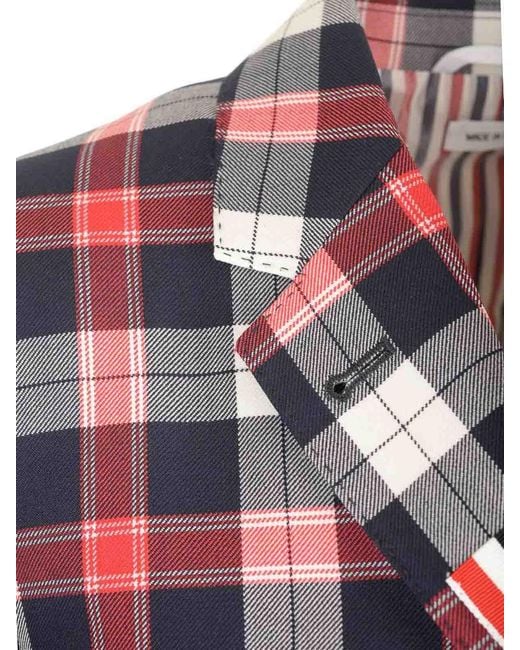 Thom Browne Red Tartan Buttoned Blazer