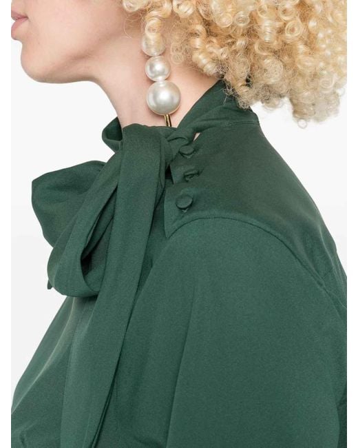 Ermanno Scervino Green Dark Blouse With Bow