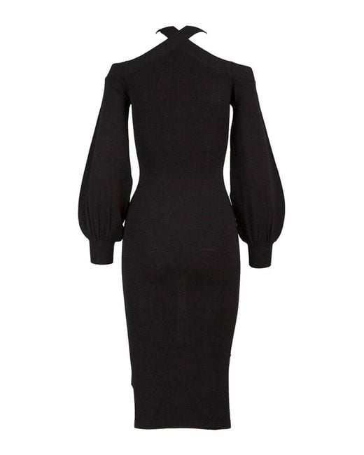 Karl Lagerfeld Black Cold Shoulder Knit Dress
