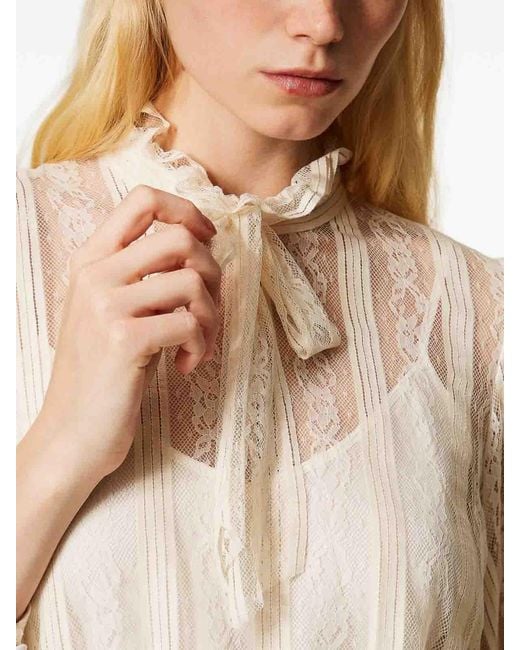 Twinset Natural Ivory Lace Blouse With Lavallire Collar