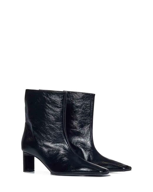 Khaite Blue Leather Ankle Boots With Square Toe