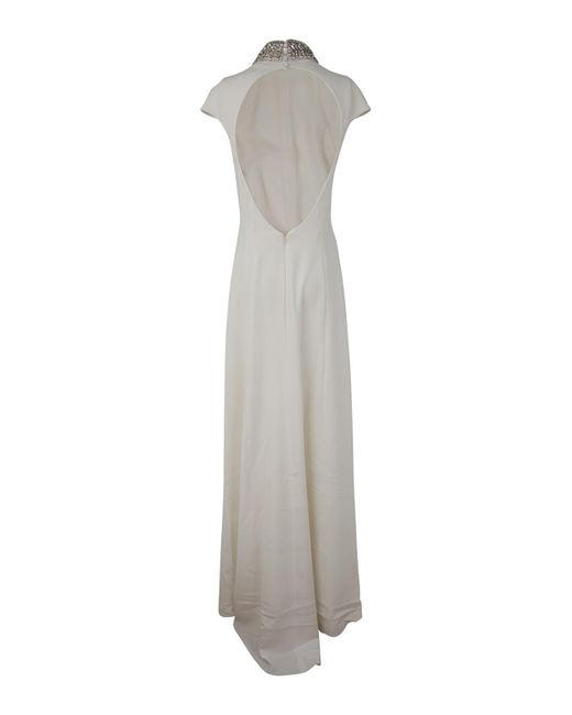 Max Mara White Perim Long Dress With Crystal Neck