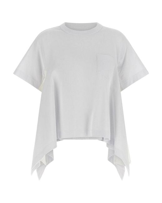 Sacai White Light Weight Denim X Cotton Jersey T-Shirt