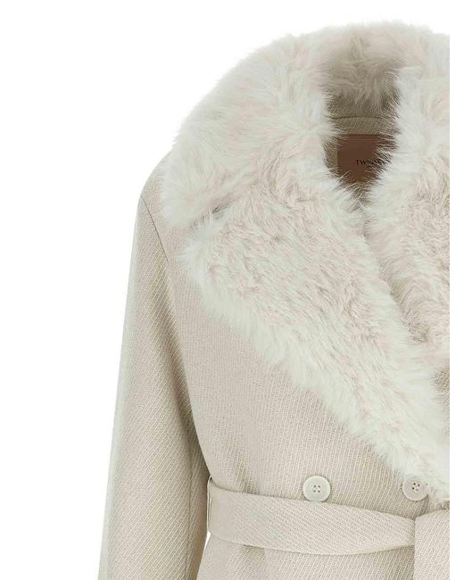 Twinset White Lam Thread Coat