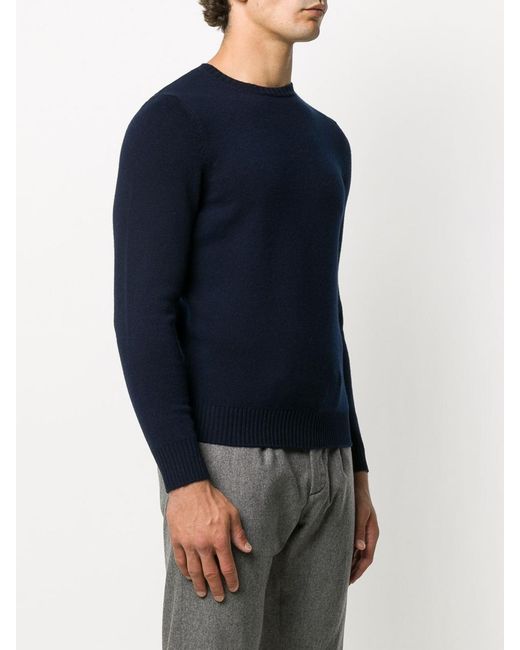 Drumohr Blue Cashmere Crewneck Pull for men
