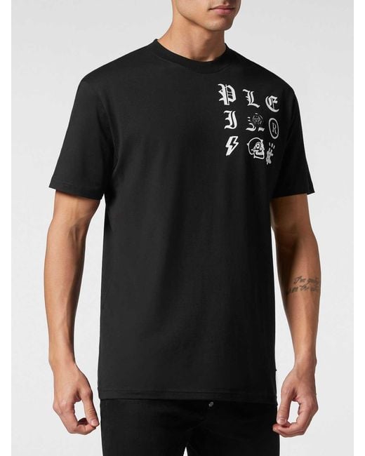 Philipp Plein Black T-Shirt Round Neck Ss Gothic Plein for men