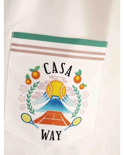Casablanca White Printed Short Sleeve Silk Shirt