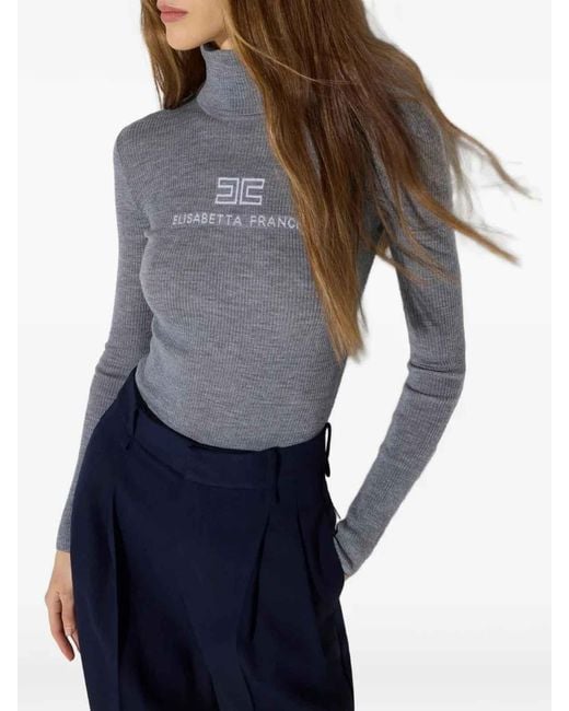 Elisabetta Franchi Blue Melange/Ivory Tricot Sweater