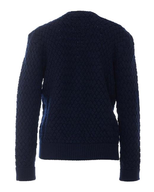 Bottega Veneta Blue Midnight Intrecciato Cardigan