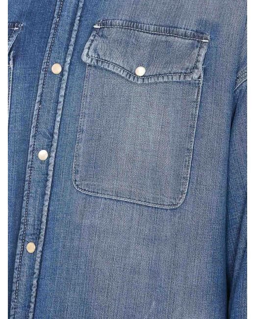 McQueen Blue Denim Shirt With Frontal Buttons for men