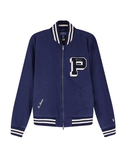Polo Ralph Lauren Blue Cotton Bomber Jacket With Patch for men