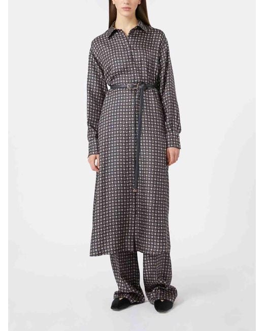 Max Mara Gray Printed Silk Shirt Dress