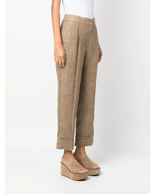 Brunello Cucinelli Natural Linen Trousers With Turn Ups