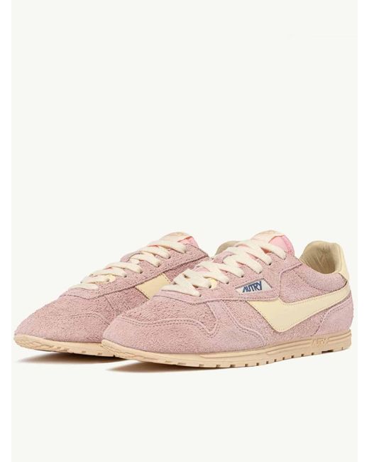 Autry Pink Windspin Suede And Leather Trainers