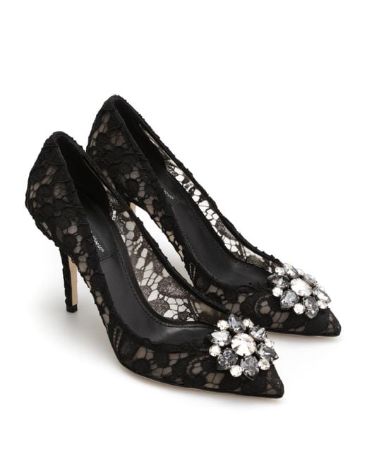 Dolce & Gabbana Black Lace Pumps With Brooch Detailing