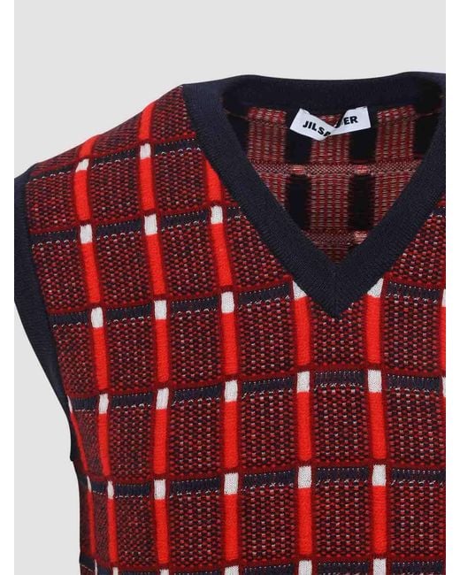 Jil Sander Red Sleeveless Knitted Vest for men