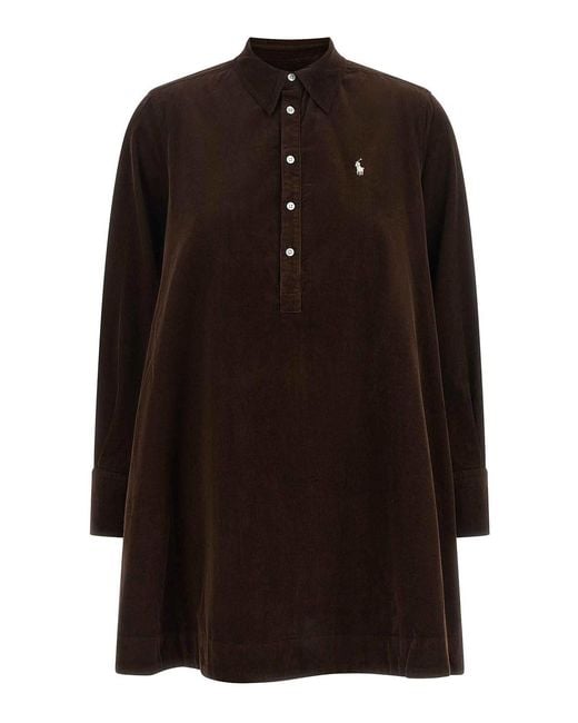Polo Ralph Lauren Black Corduroy Dress With Embroidery