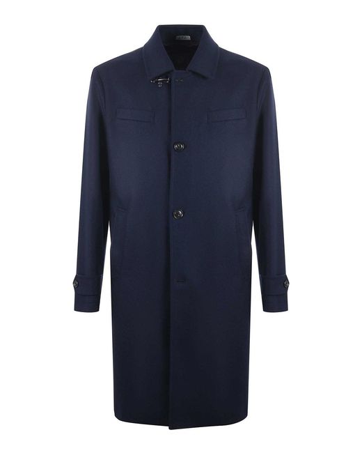 Fay Blue Wool And Cashmere Coat for men
