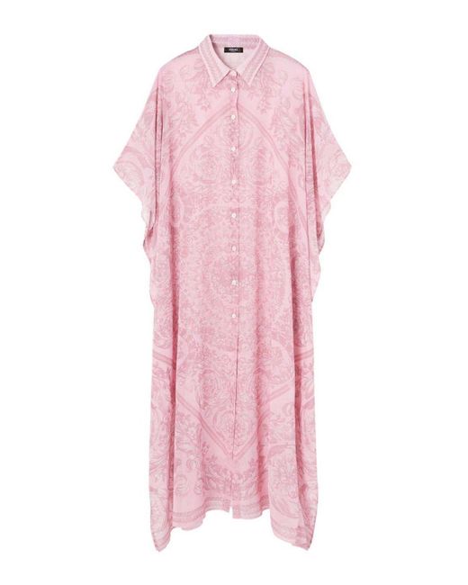 Versace Pink Barocco Print Chiffon Swim Robe