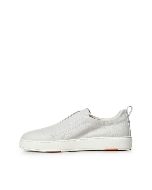 Santoni White Leather Slip-On Trainers for men
