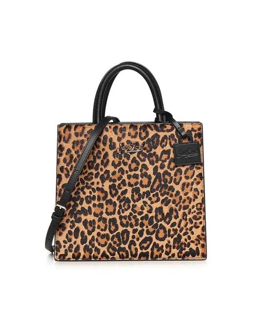 Mc2 Saint Barth Blue Leopard Print Midi Shopper Bag