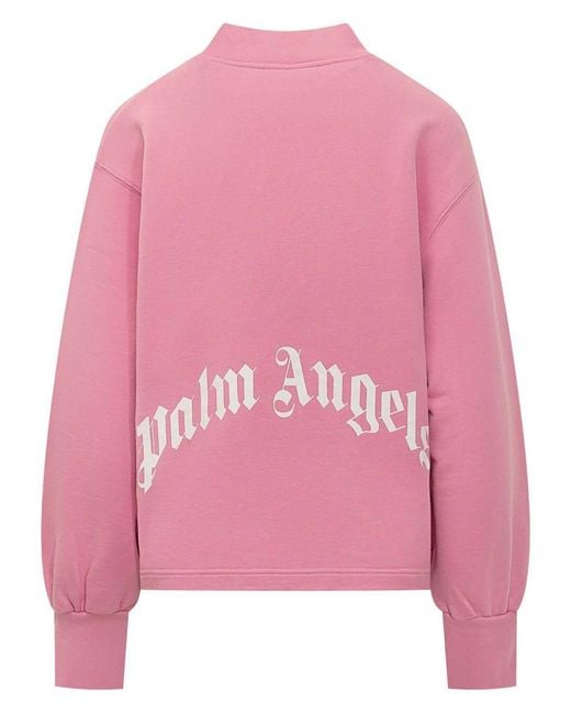 Palm Angels Pink Curved Logo Printed Sweatshirt