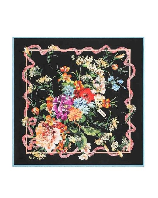 Dolce & Gabbana Black Floral Print Foulard