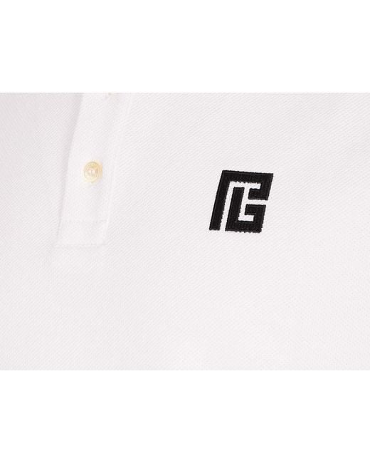 Balmain White Embroidered Pb Logo Polo for men