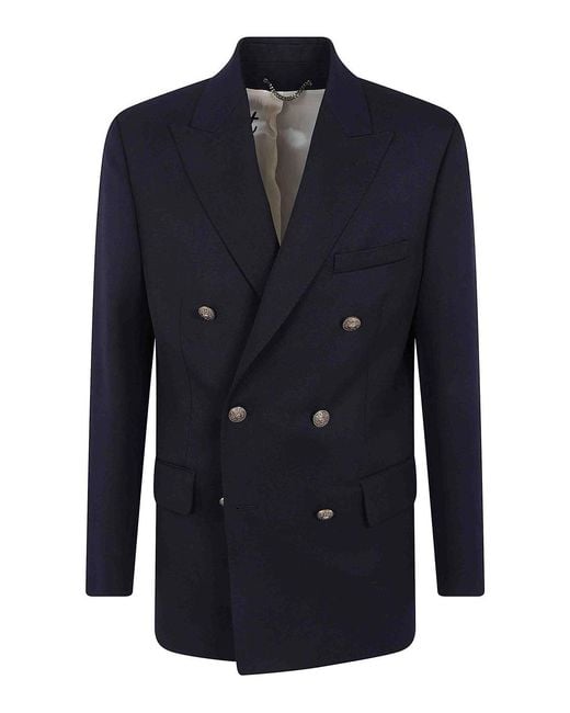 Golden Goose Deluxe Brand Blue Double Breasted Blazer Compact Gabardine Wool for men