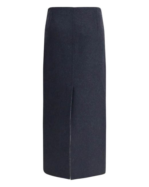 Brunello Cucinelli Blue Virgin Wool Midi Skirt