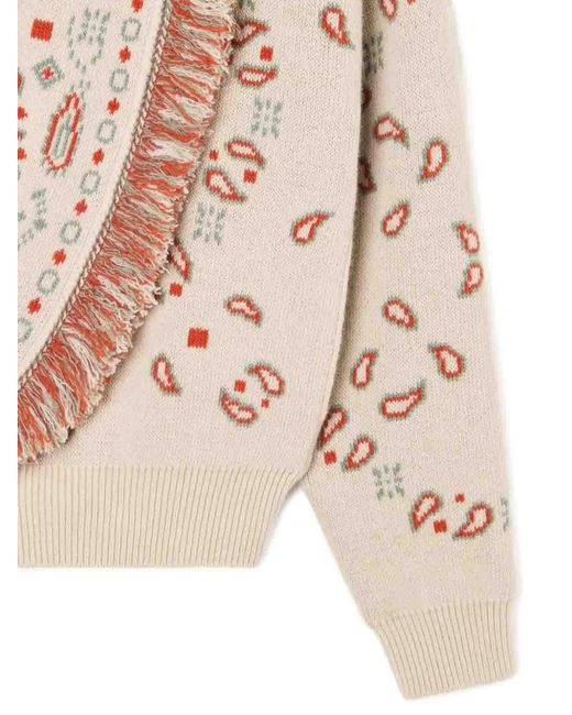 Alanui Natural Bandana Jacquard Cashmere And Wool Cardigan