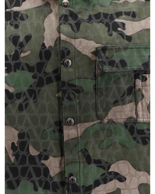 Valentino Gray Cotton Jacket With Camouflage Motif for men