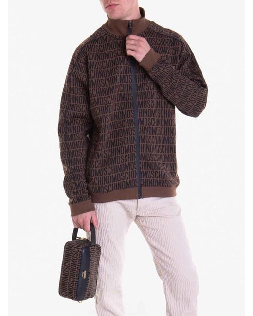 Moschino Brown Zip High Neck Sweater for men