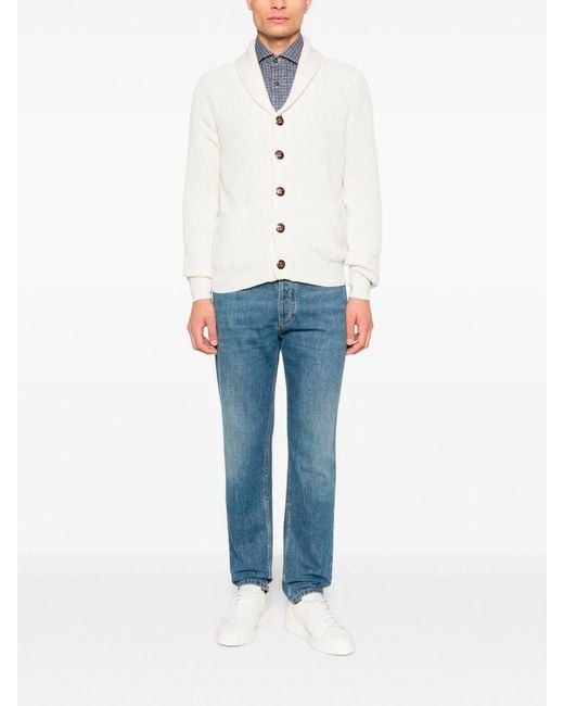 Brunello Cucinelli White English Rib Knit Cardigan for men