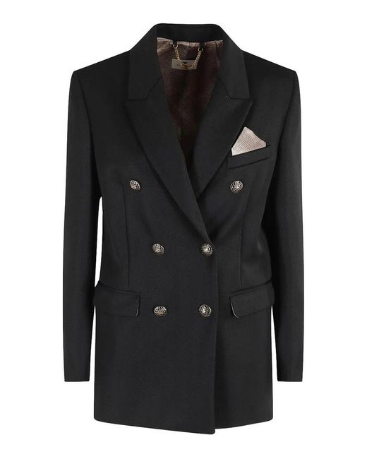 Elisabetta Franchi Black Wool Long-Sleeve Blazer