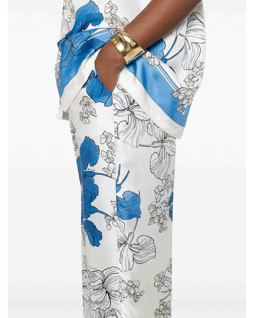 P.A.R.O.S.H. Blue Serenella Floral Print Wide-Leg Trousers