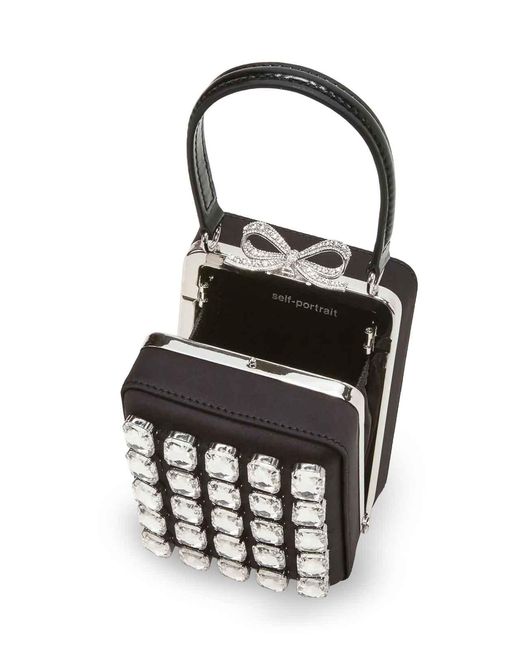 Self-Portrait White Satin Shoulder Bag With Crystals