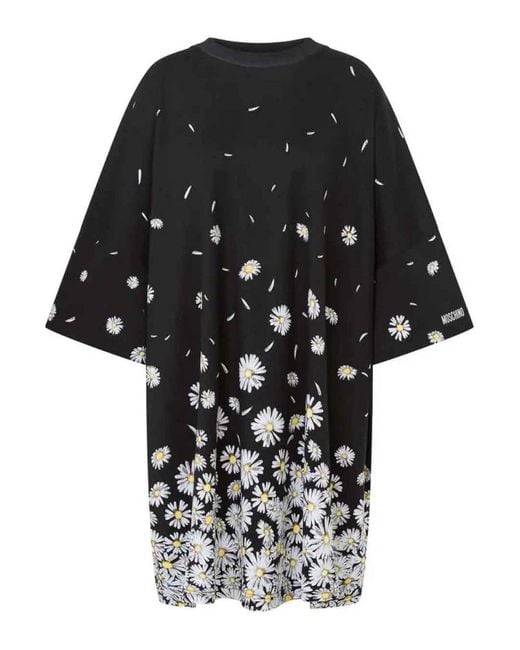 Moschino Black Floral-Print Cotton Dress With Relaxed Silhouette