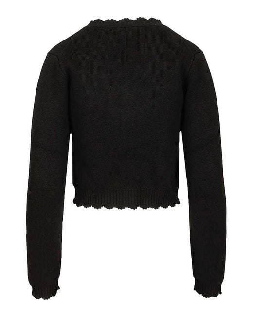 Ganni Black Cotton Cashmere Crochet Applique Cardigan