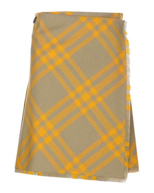 Burberry Yellow Check Kilt Skirt