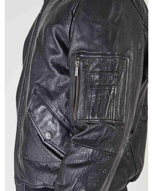 Just Cavalli Blue Leather Jacket for men