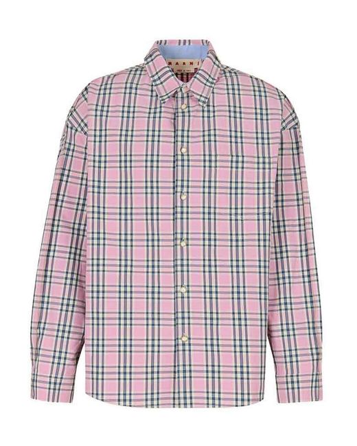 Marni Pink Checked-Pattern Long-Sleeve Shirt for men