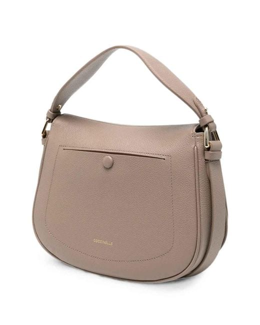 Coccinelle Gray Handbag Micro Grainy Leather Warm Taupe
