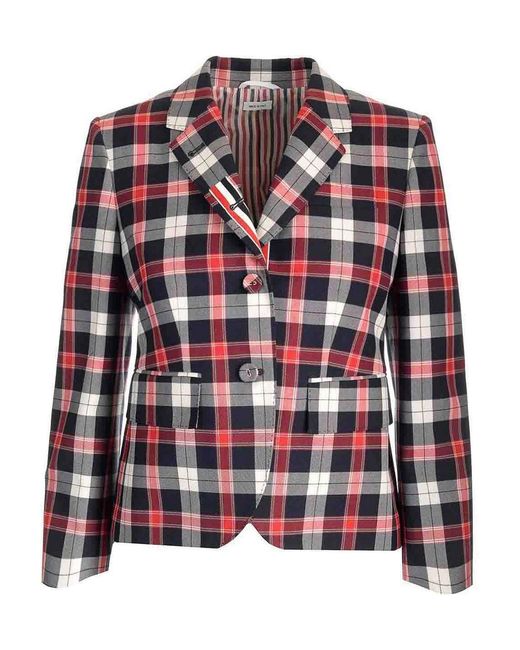 Thom Browne Red Tartan Buttoned Blazer