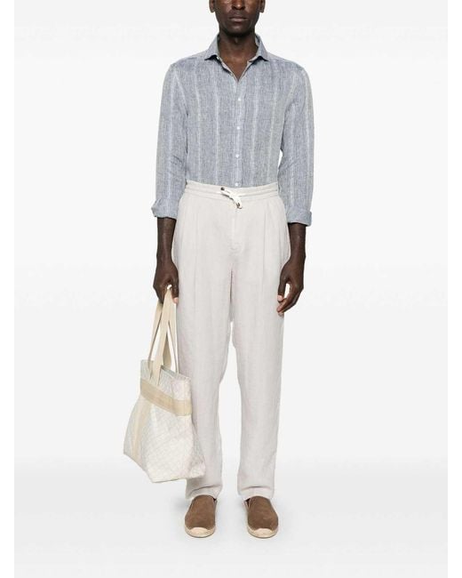 Brunello Cucinelli White Garment-Dyed Leisure Fit Pants for men