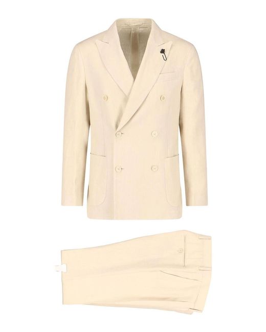 Lardini Natural Double-Breasted Linen Suit for men