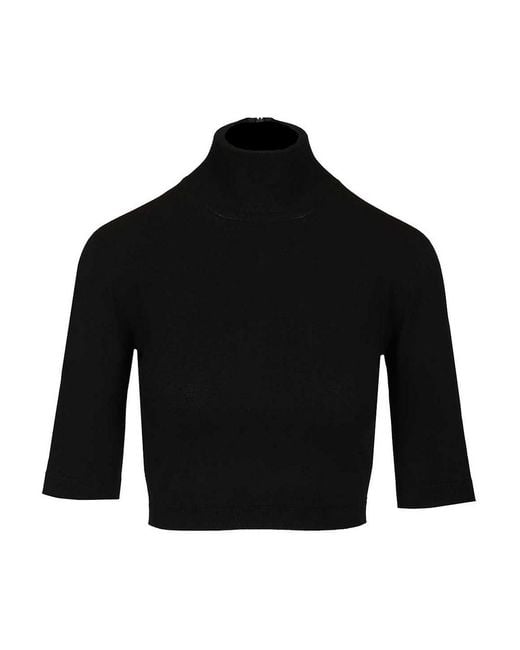 Max Mara Black Stretch Viscose Crop Turtleneck
