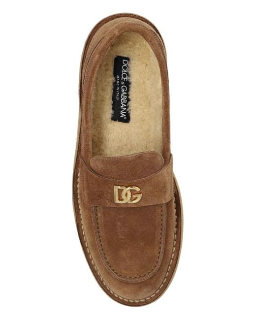 Dolce & Gabbana Brown Calf Leather Bos Taurus Slip-On Loafers